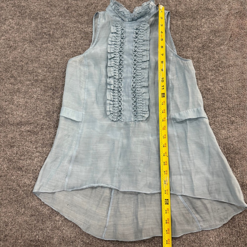BCBGMAXAZRIA Light Blue Ruffle High Neck Sleeveless Sheer Tuxedo Top Size XS - Picture 10 of 10